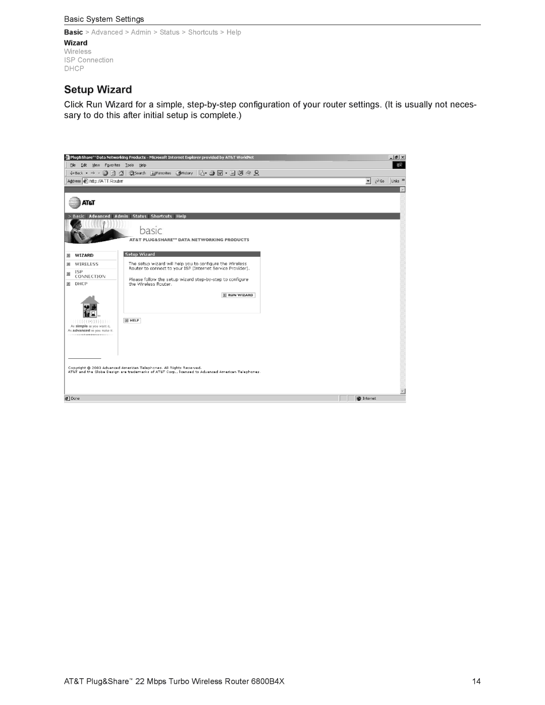 AT&T 6800B4X user manual Setup Wizard 