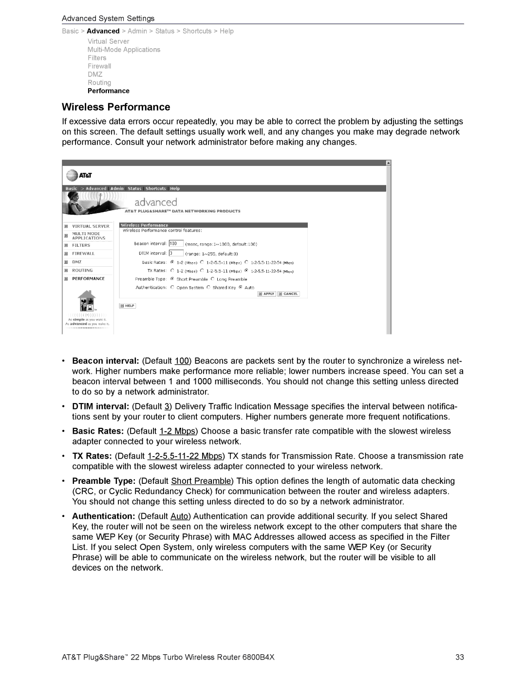 AT&T 6800B4X user manual Wireless Performance 