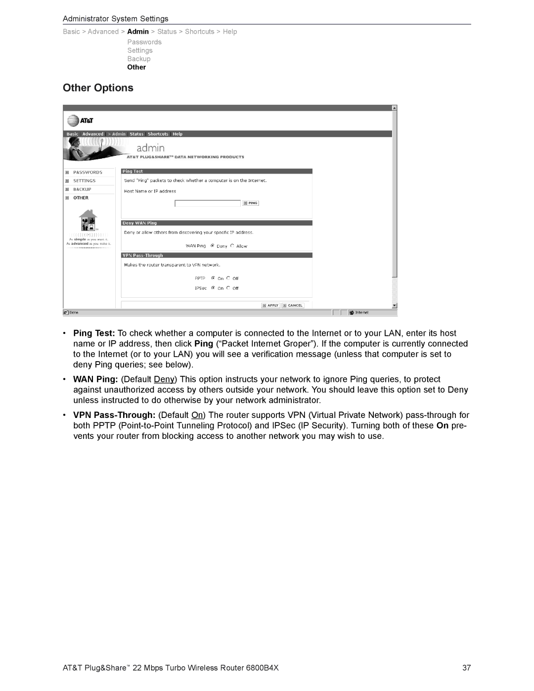 AT&T 6800B4X user manual Other Options 