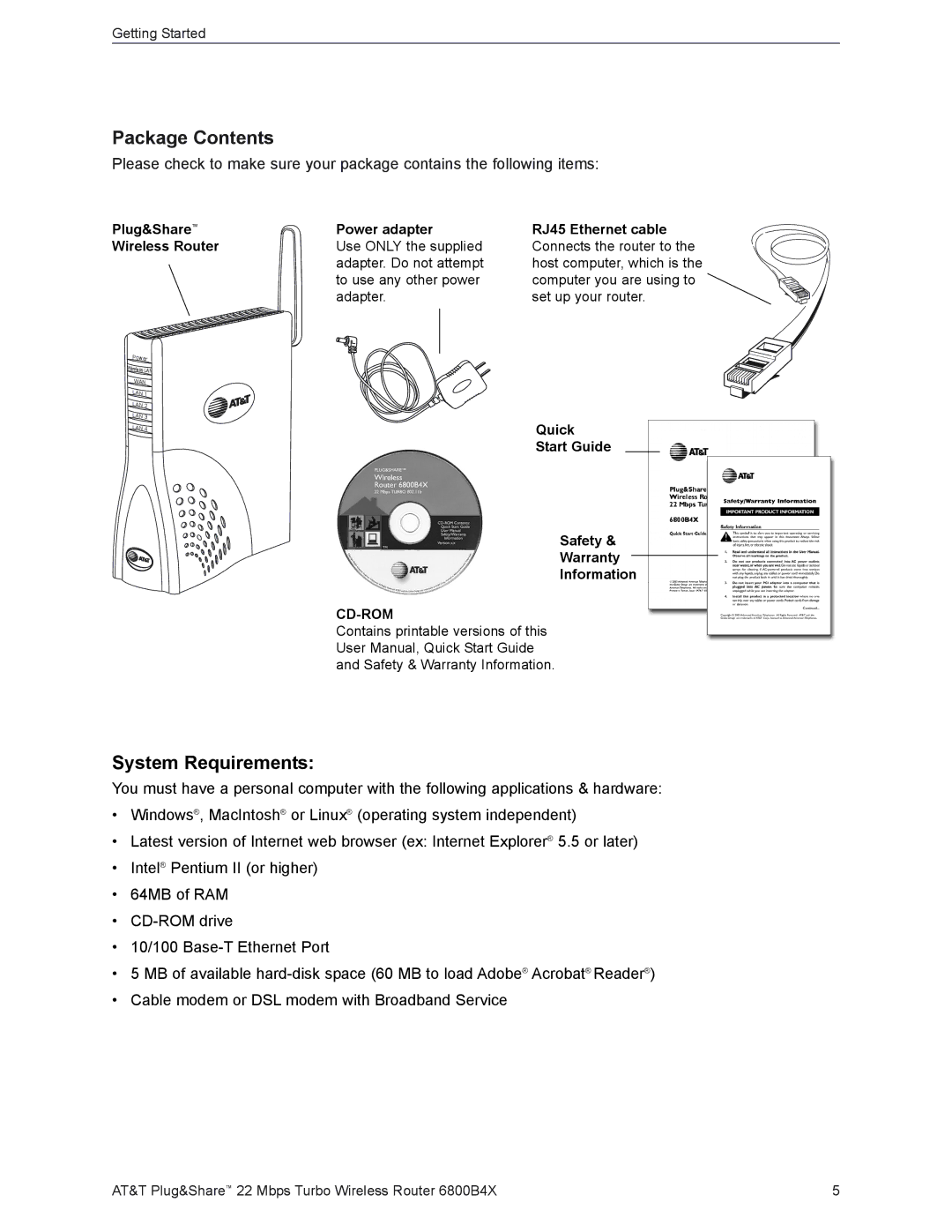 AT&T 6800B4X user manual Package Contents, System Requirements 