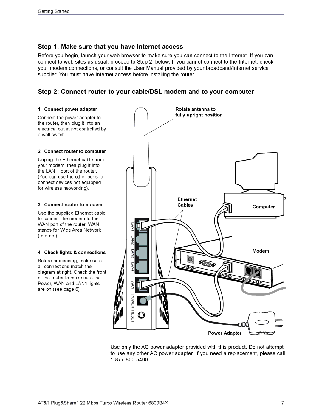 AT&T 6800B4X user manual Connect power adapter 