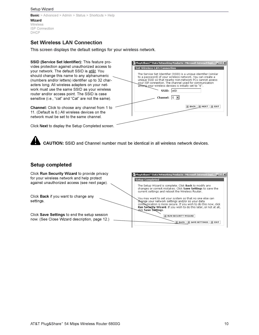 AT&T 6800G user manual Set Wireless LAN Connection, Setup completed 