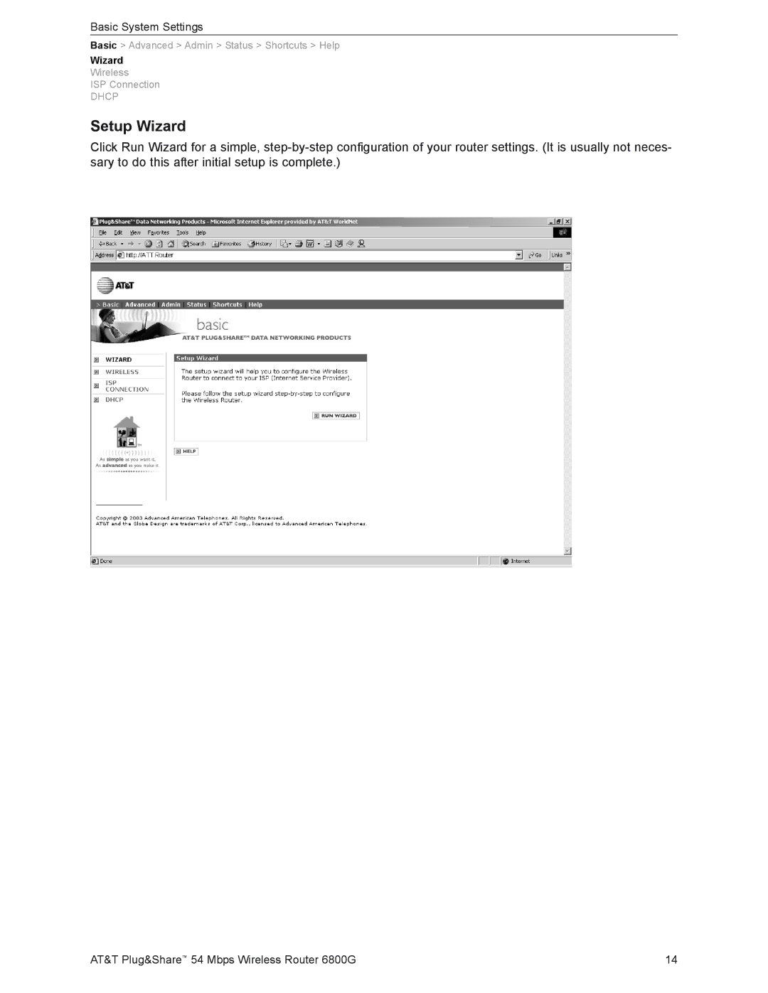 AT&T 6800G user manual Setup Wizard 