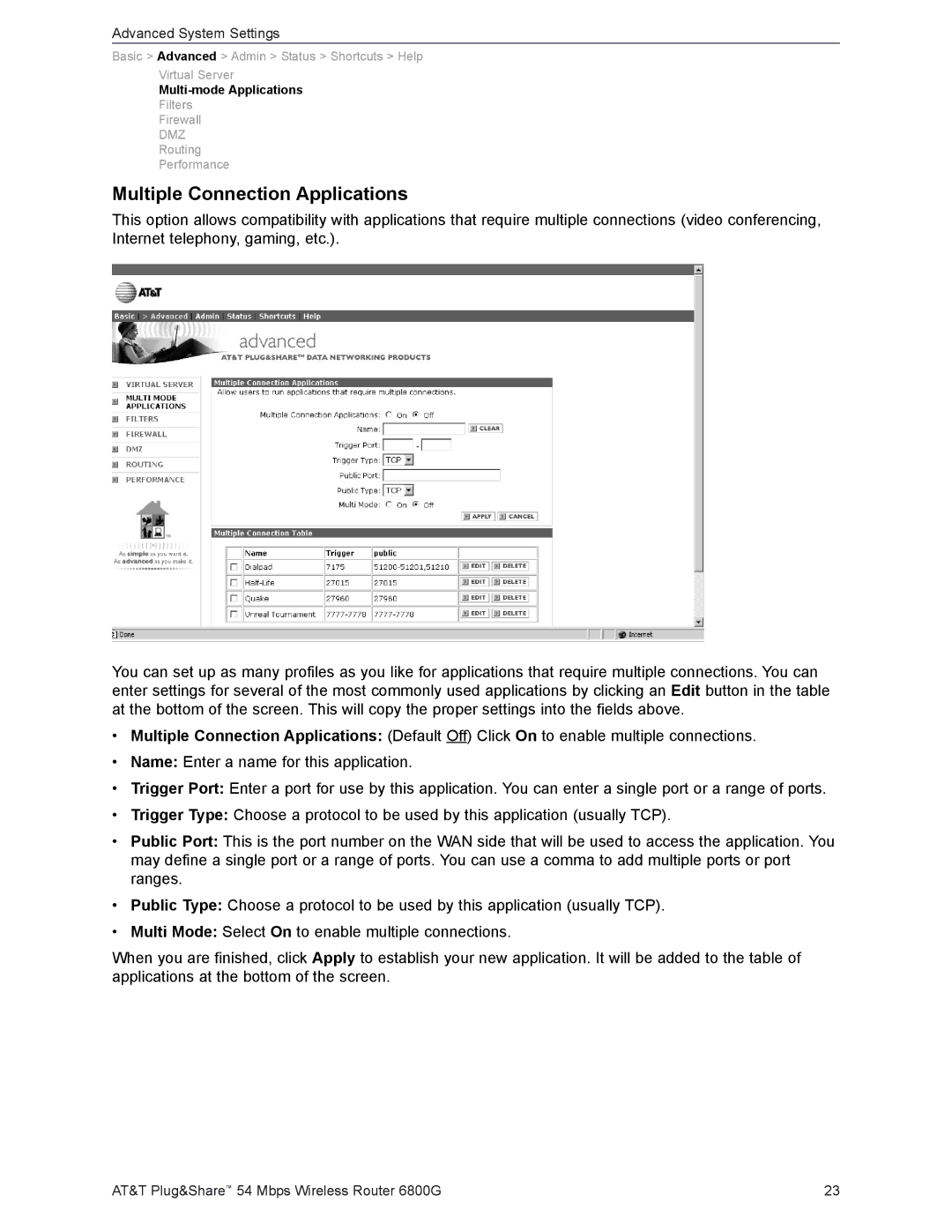 AT&T 6800G user manual Multiple Connection Applications 