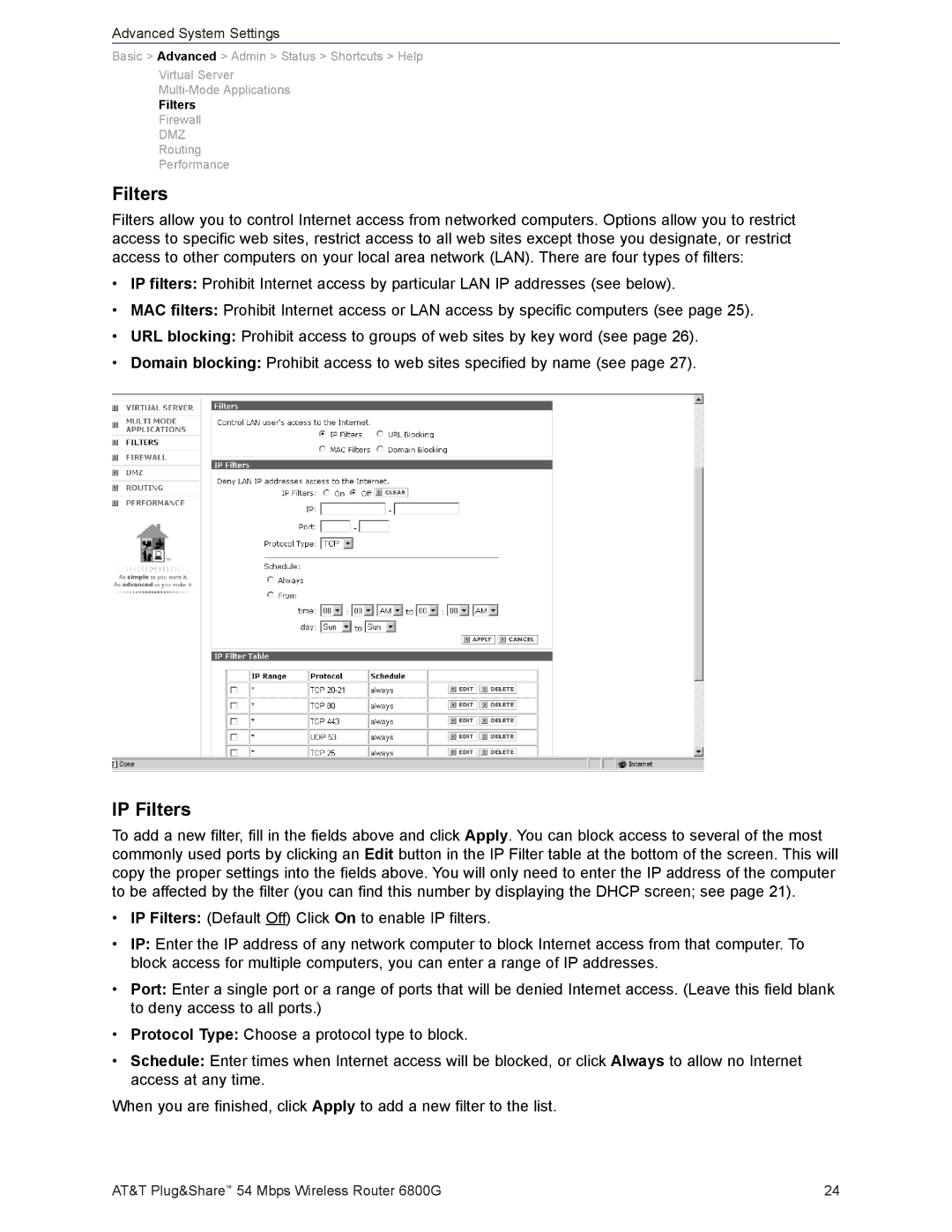 AT&T 6800G user manual IP Filters 