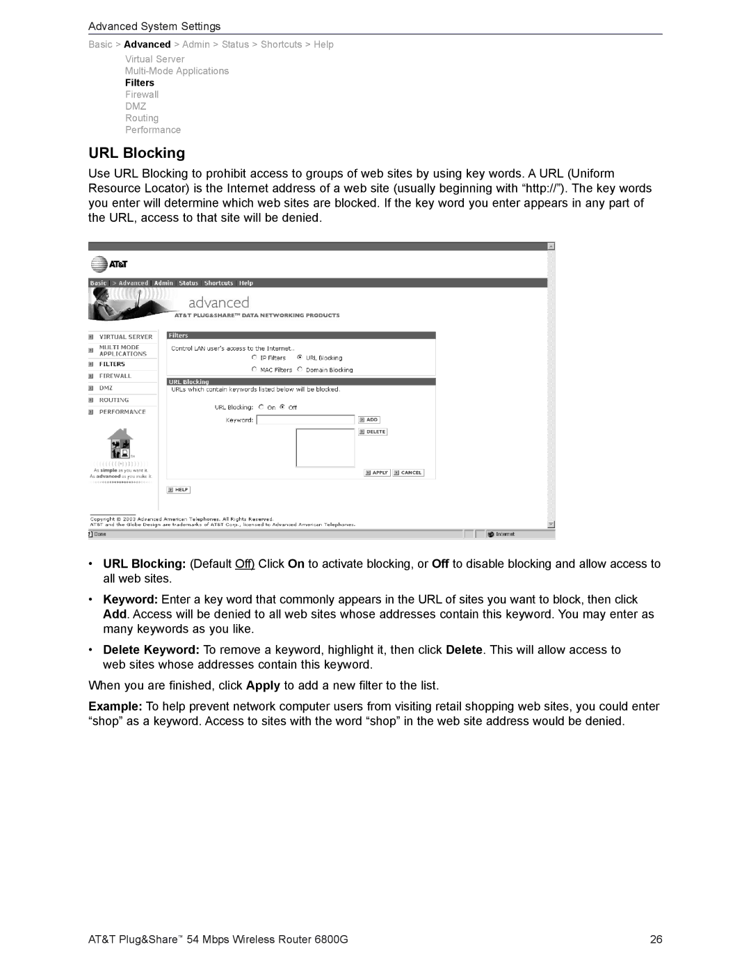 AT&T 6800G user manual URL Blocking 