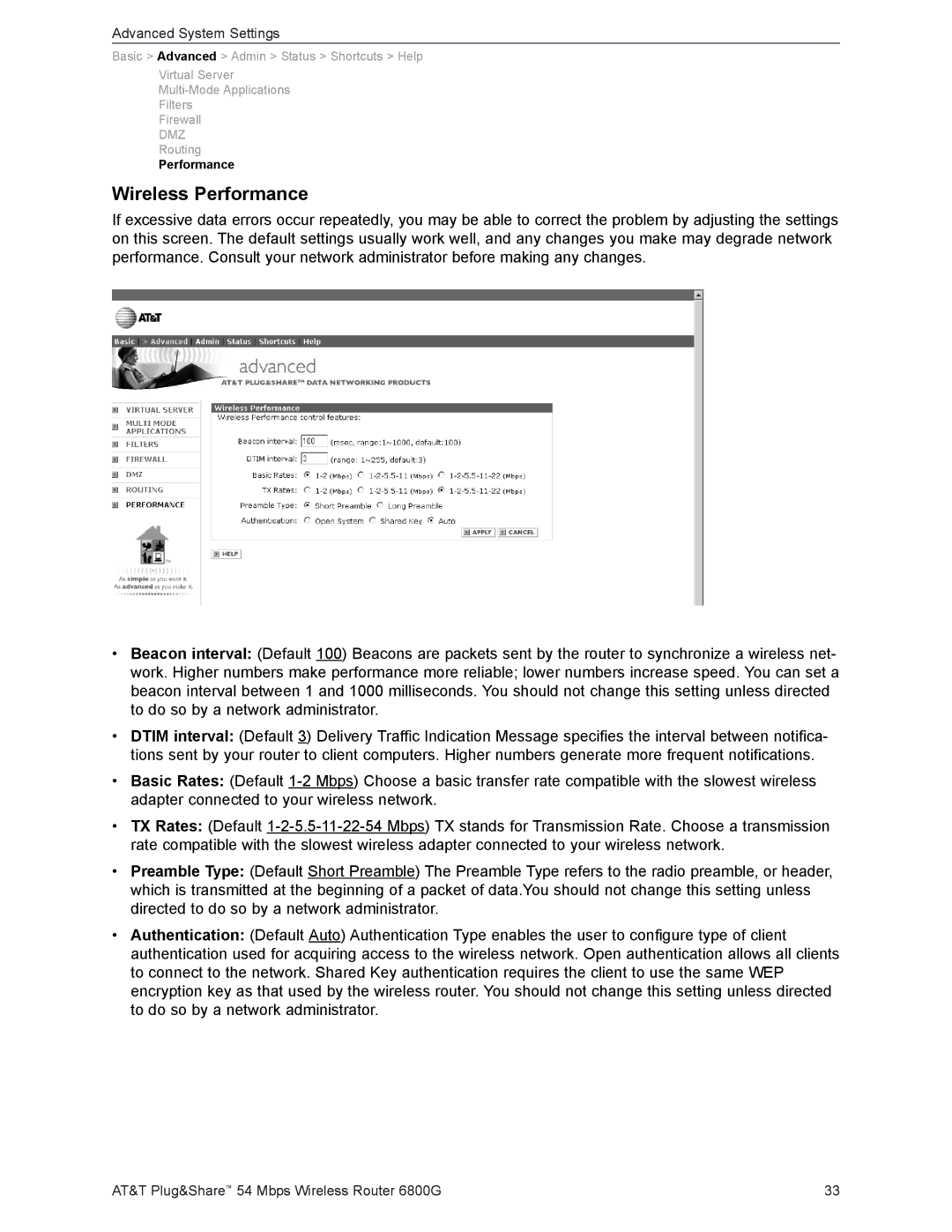 AT&T 6800G user manual Wireless Performance 