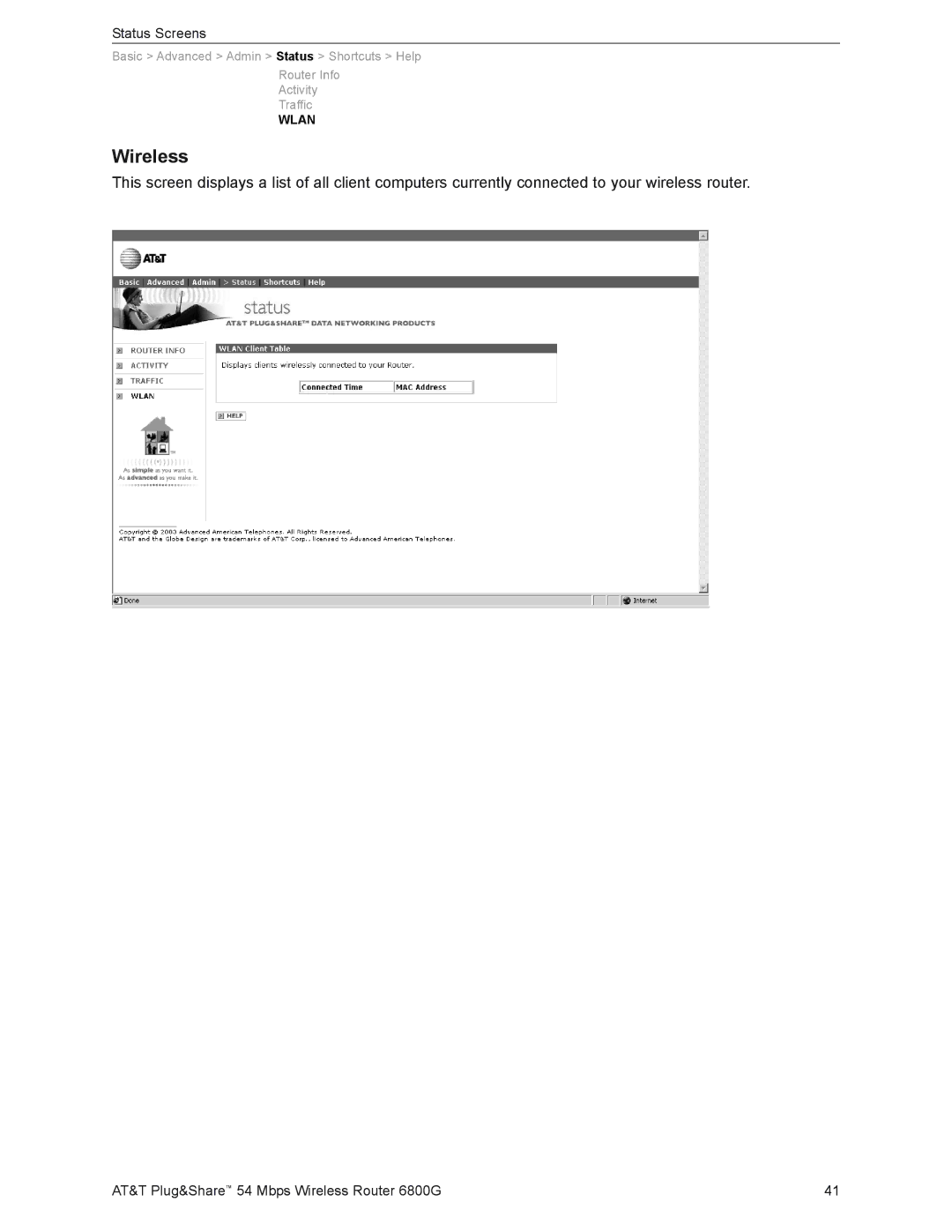 AT&T 6800G user manual Wireless 