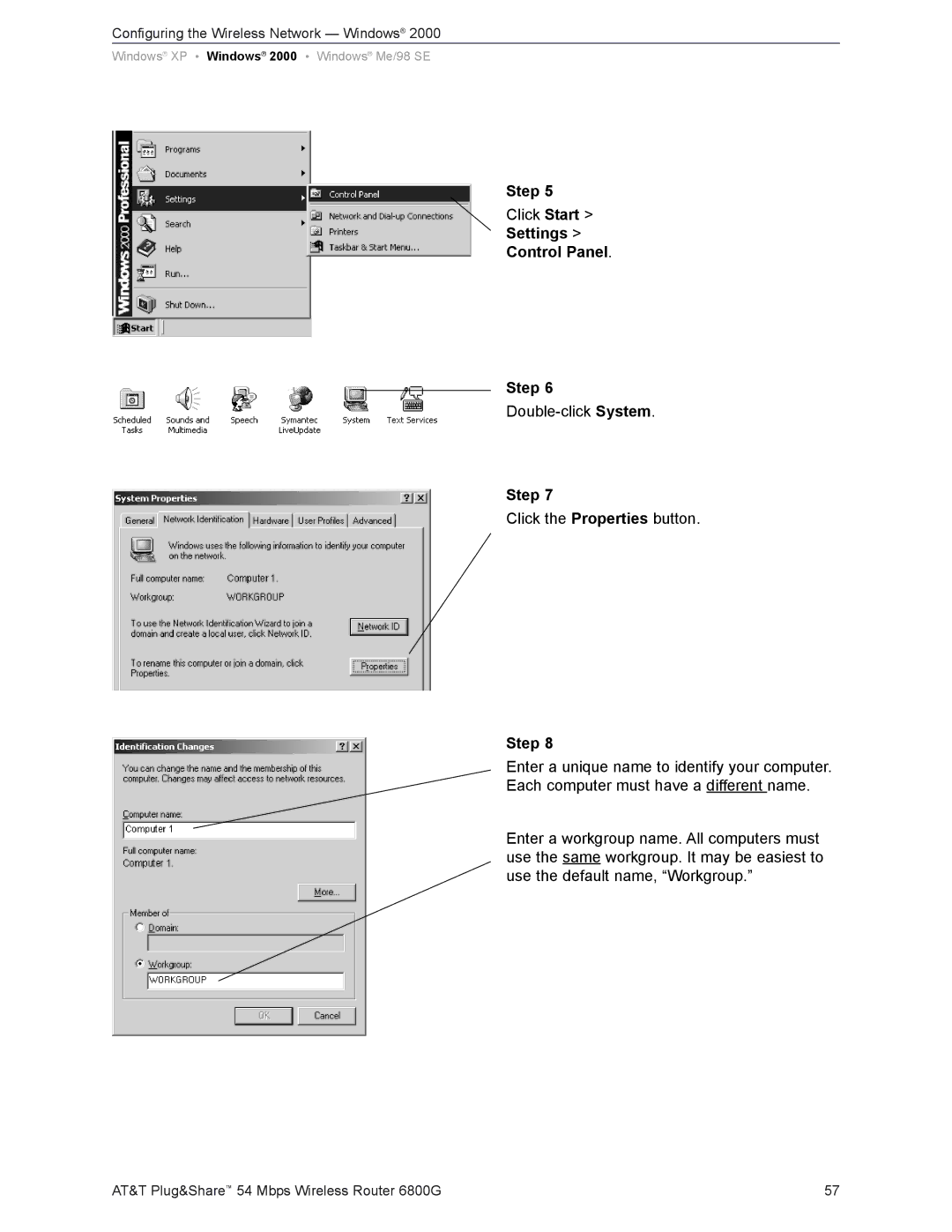 AT&T 6800G user manual Settings Control Panel Step 