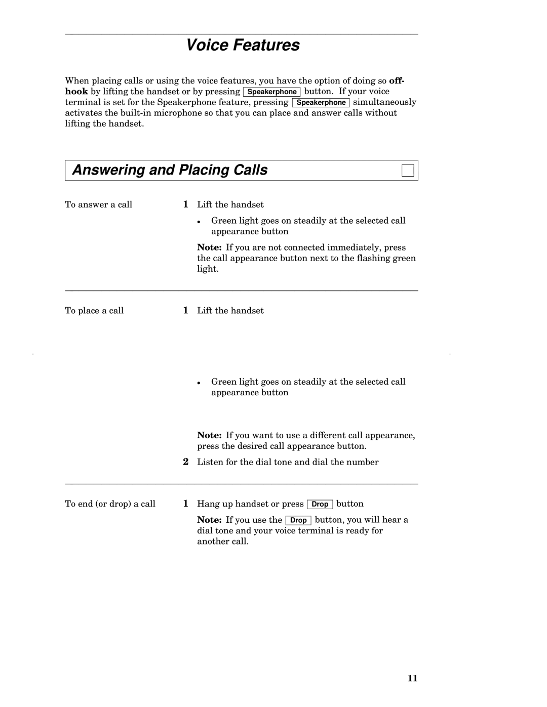 AT&T 7314H, 7317H, 7315H, 7313H, 7316H manual Voice Features, Answering and Placing Calls 