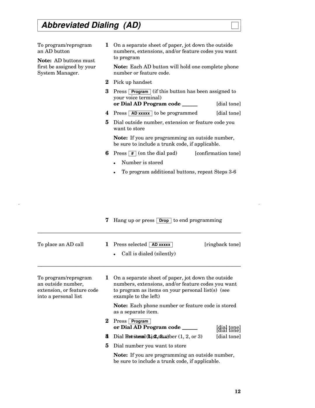 AT&T 7316H, 7317H, 7315H, 7313H, 7314H manual Abbreviated Dialing AD, Or Dial AD Program code 