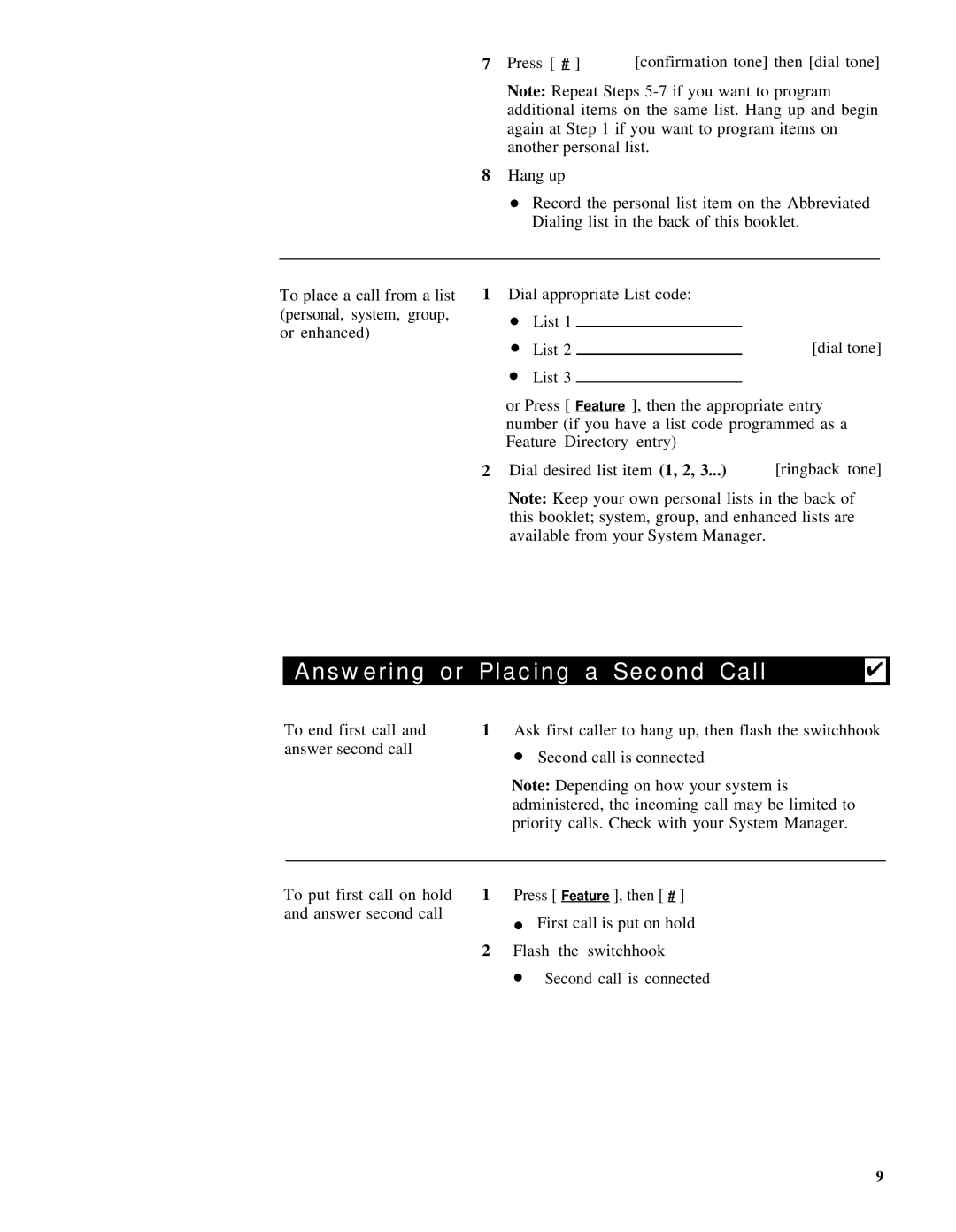 AT&T 7401, System 75, Generic 3 manual Answering or Placing a Second Call 