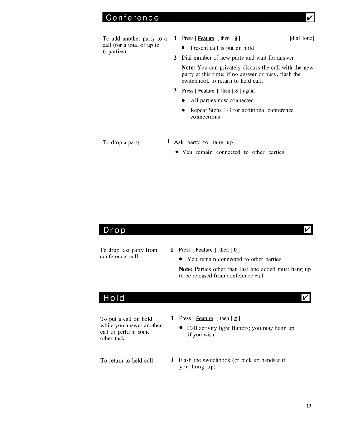 AT&T System 75, 7401, Generic 3 manual Conference, Drop, Hold 