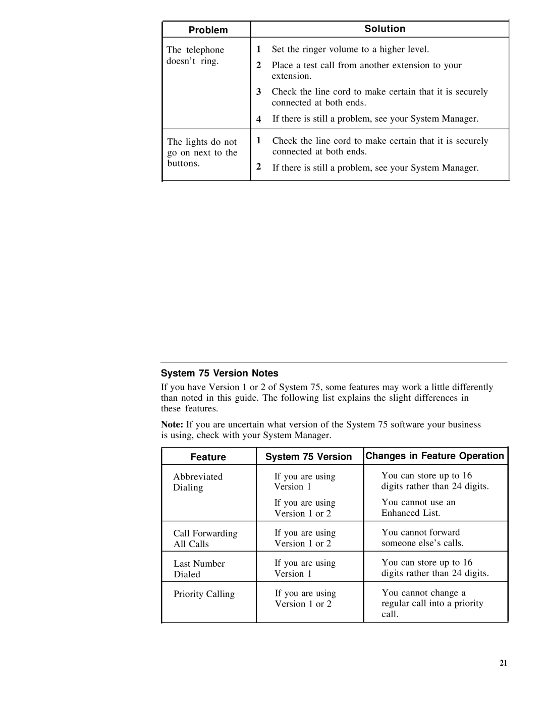 AT&T 7401, Generic 3 manual Feature System 75 Version Changes in Feature Operation 