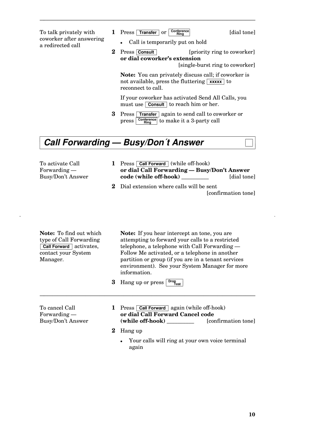 AT&T 7402 manual Call Forwarding Busy/Don´t Answer, Or dial coworker’s extension, Or dial Call Forwarding Busy/Don’t Answer 