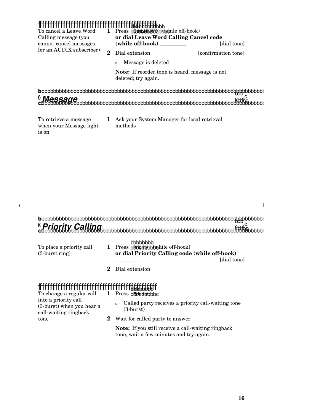 AT&T 7402 manual Message, Priority Calling, Or dial Leave Word Calling Cancel code While off-hook 