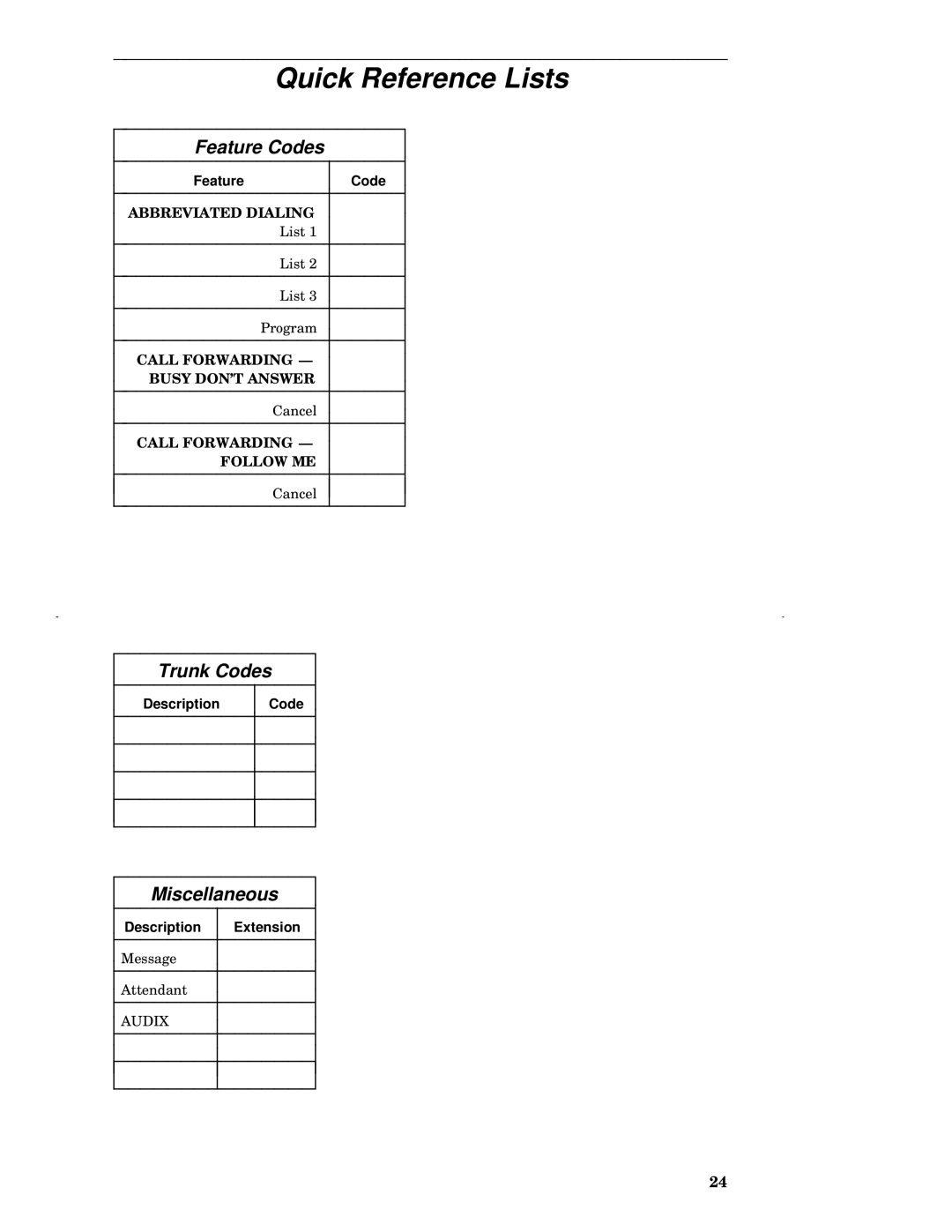 AT&T 7402 manual Quick Reference Lists, Feature Codes 