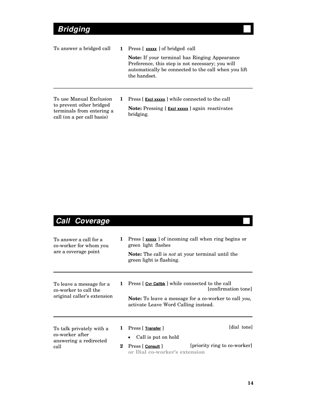 AT&T 7406 manual Bridging, Call Coverage 