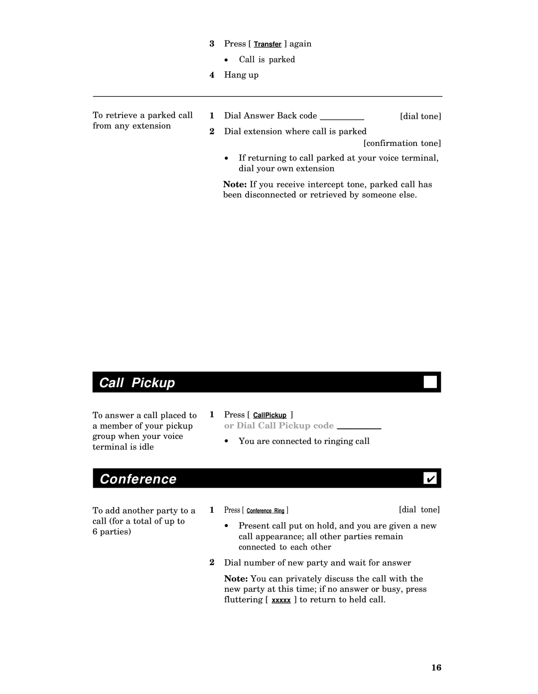 AT&T 7406 manual Call Pickup, Conference 