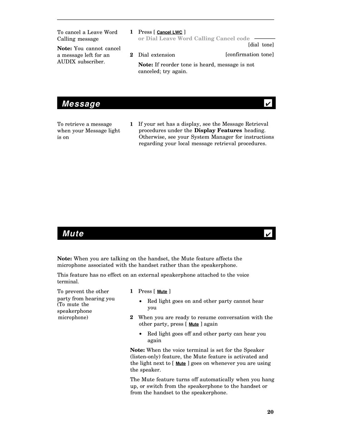 AT&T 7406 manual Message, Mute 