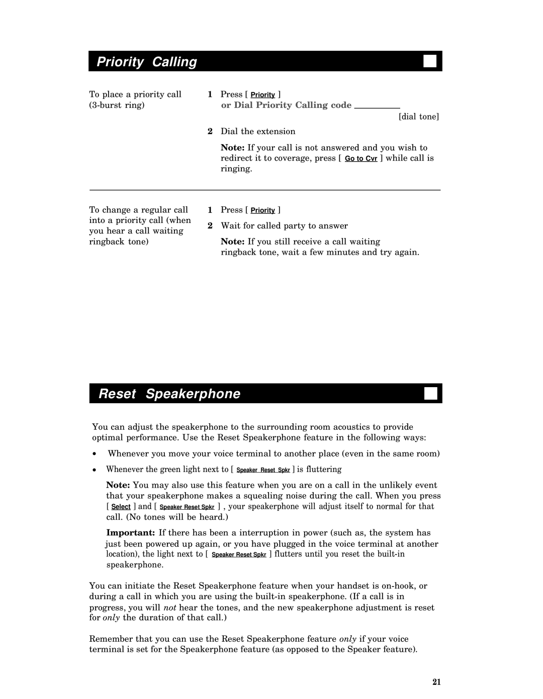 AT&T 7406 manual Priority Calling, Reset Speakerphone 