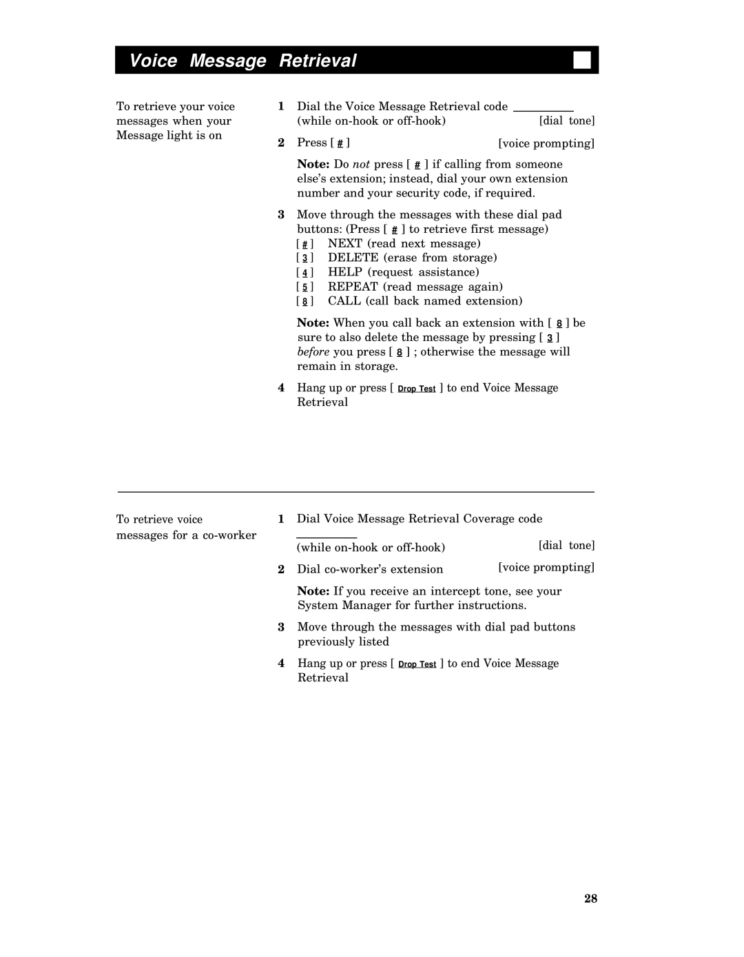 AT&T 7406 manual Voice Message Retrieval 