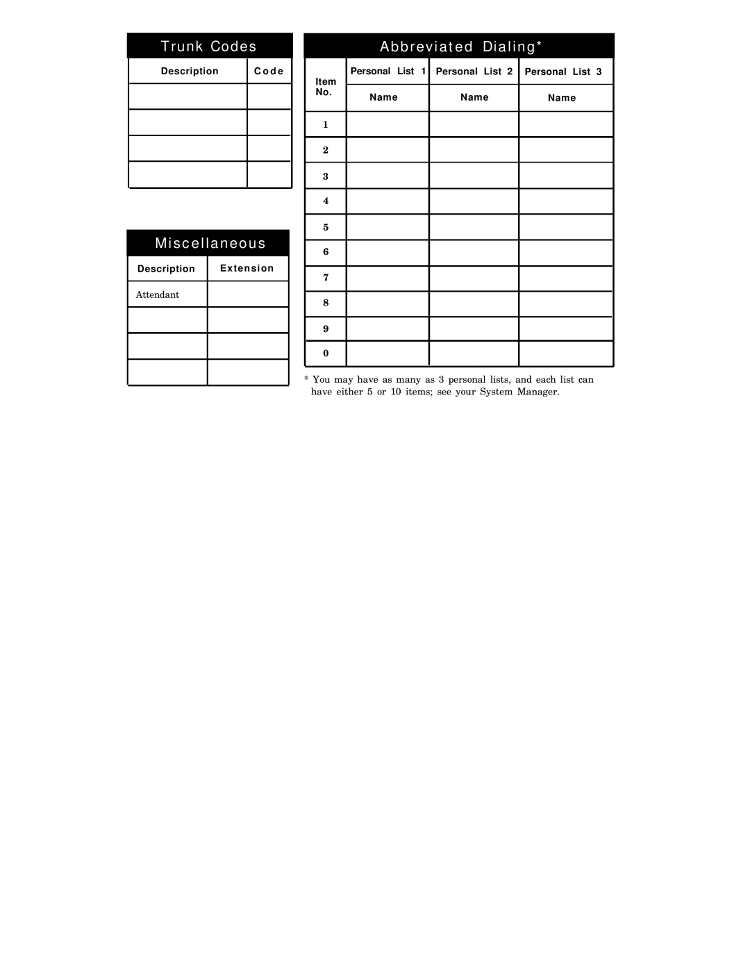 AT&T 7406 manual Trunk Codes 