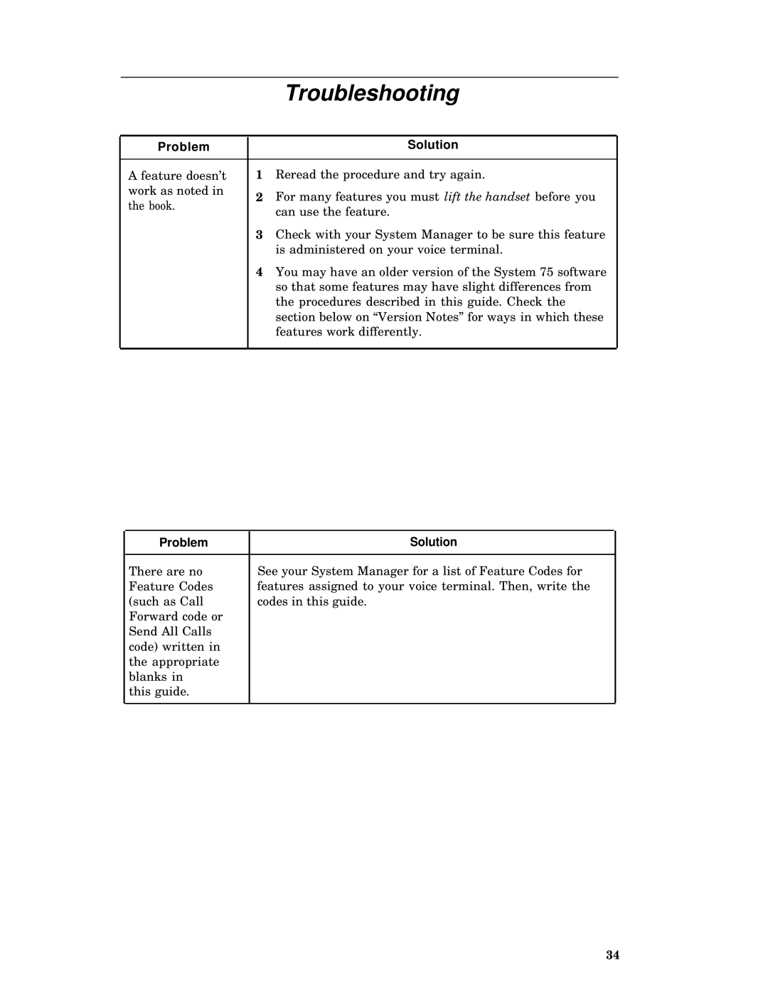 AT&T 7406 manual Troubleshooting, Problem Solution 