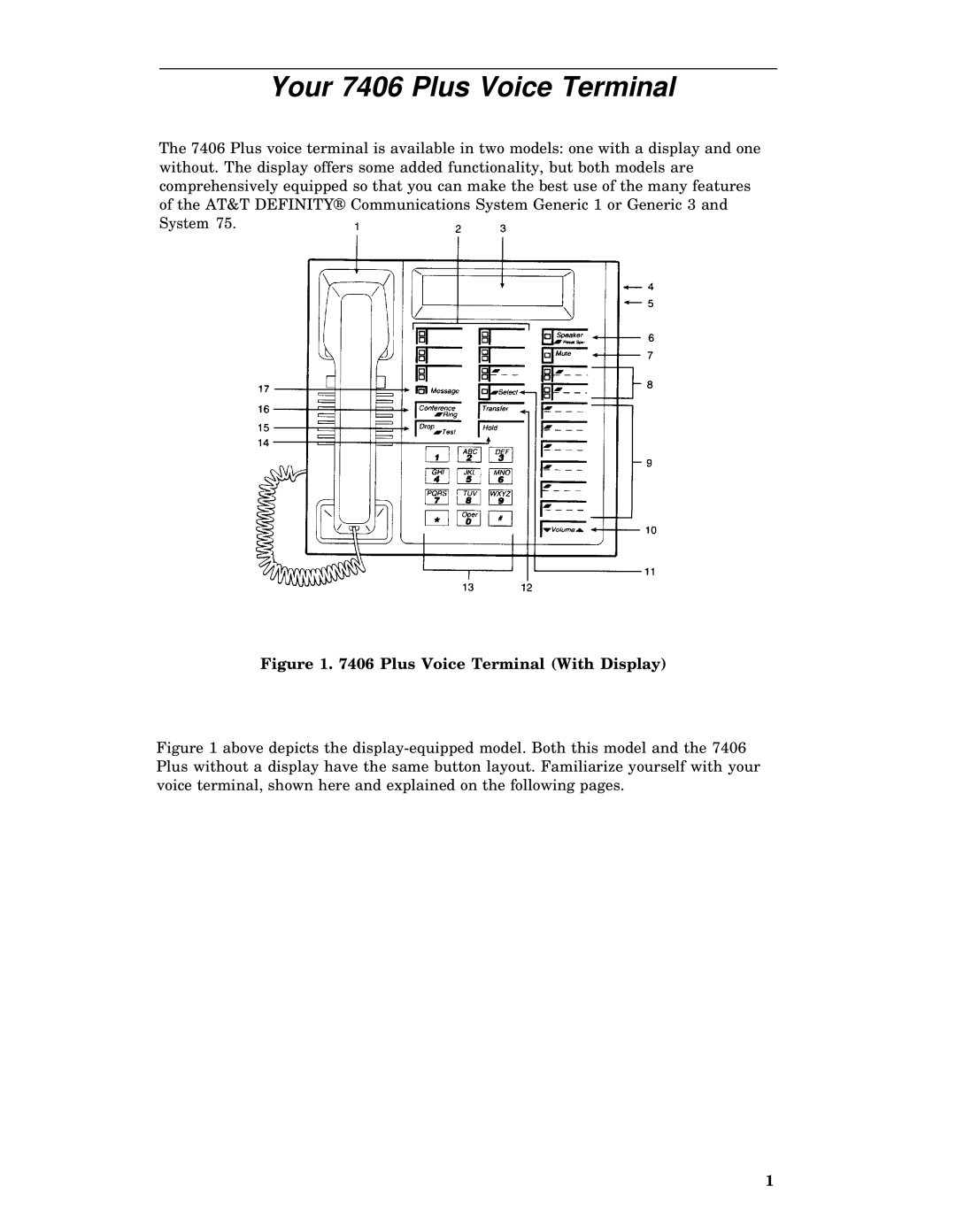 AT&T manual Your 7406 Plus Voice Terminal, Plus Voice Terminal With Display 