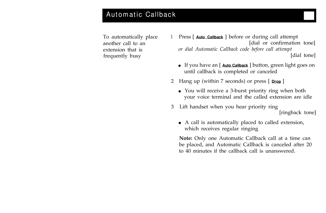 AT&T 7406BIS manual Or dial Automatic Callback code before call attempt 