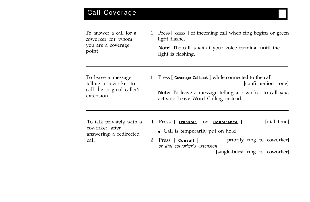 AT&T 7406BIS manual Call Coverage, Or dial, Extension 