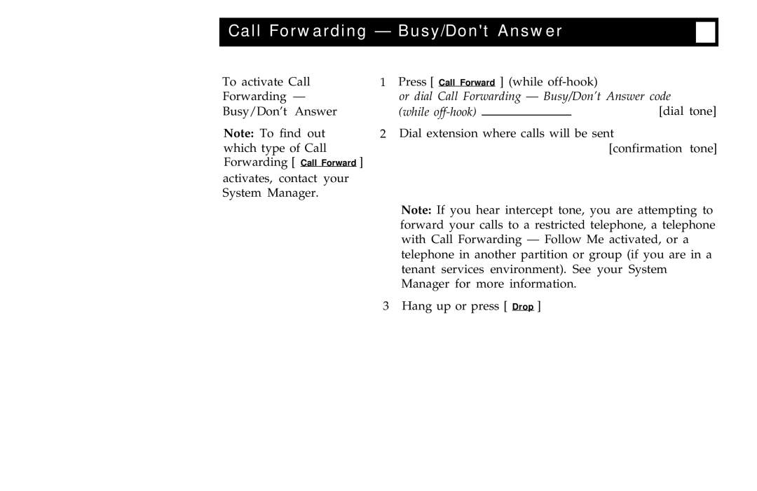 AT&T 7406BIS manual Call Forwarding Busy/Dont Answer 