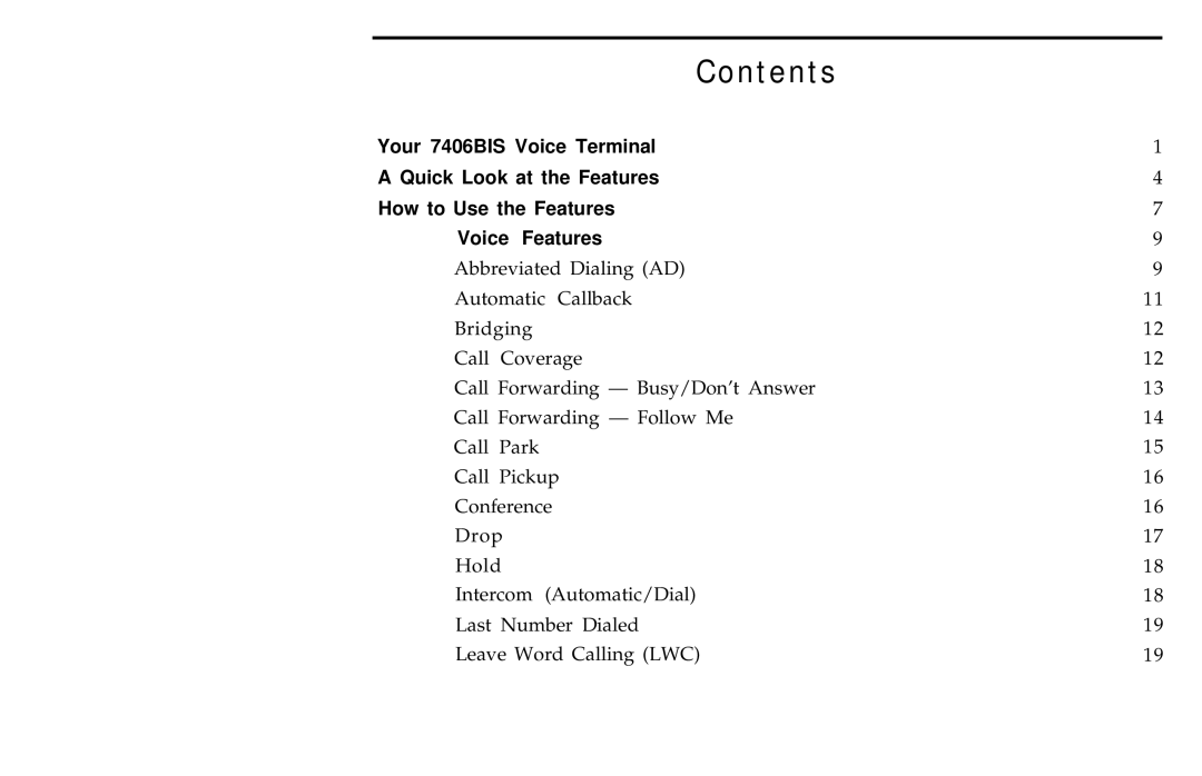 AT&T 7406BIS manual Contents 