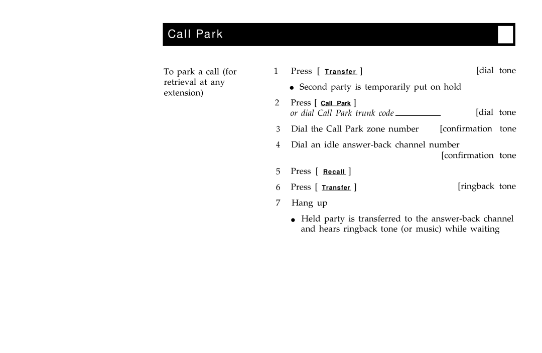 AT&T 7406BIS manual Call Park 