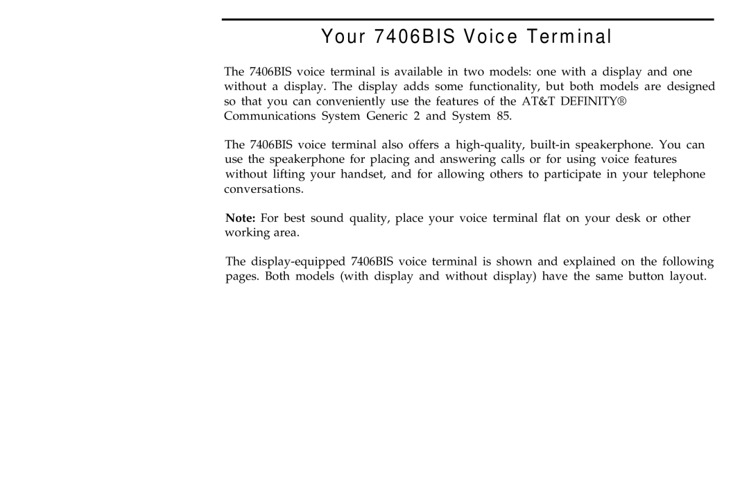 AT&T manual Your 7406BIS Voice Terminal 