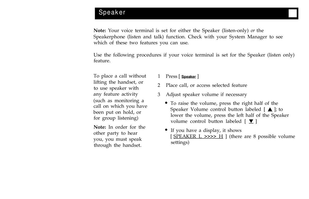 AT&T 7406BIS manual Speaker 