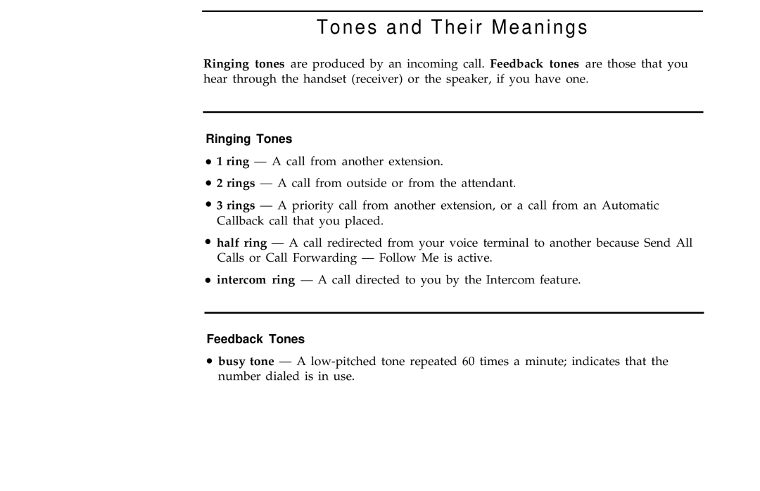 AT&T 7406BIS manual Tones and Their Meanings, Ringing Tones 