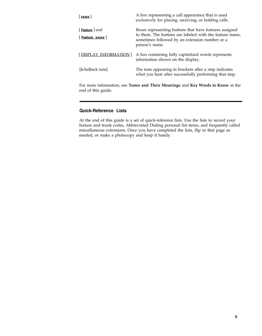 AT&T 7407 manual Quick-Reference Lists, Display Information 