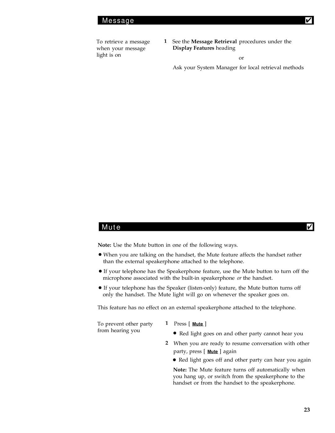 AT&T 7407 manual Message, Mute 