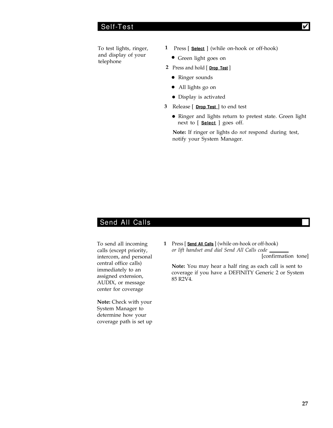 AT&T 7407 manual Self-Test, Send All Calls 