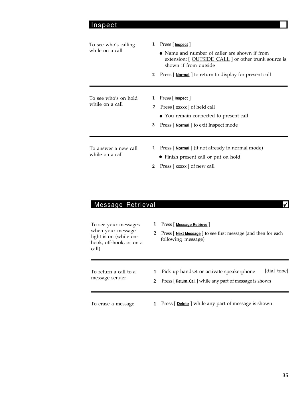 AT&T 7407 manual Inspect, Message Retrieval 