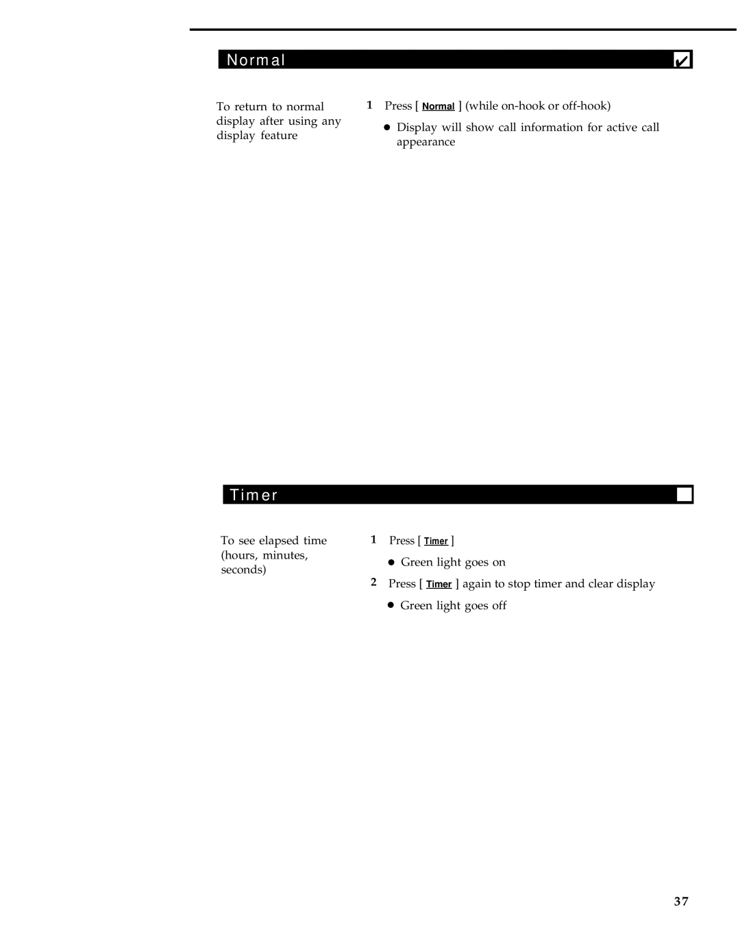 AT&T 7407 manual Normal, Timer 