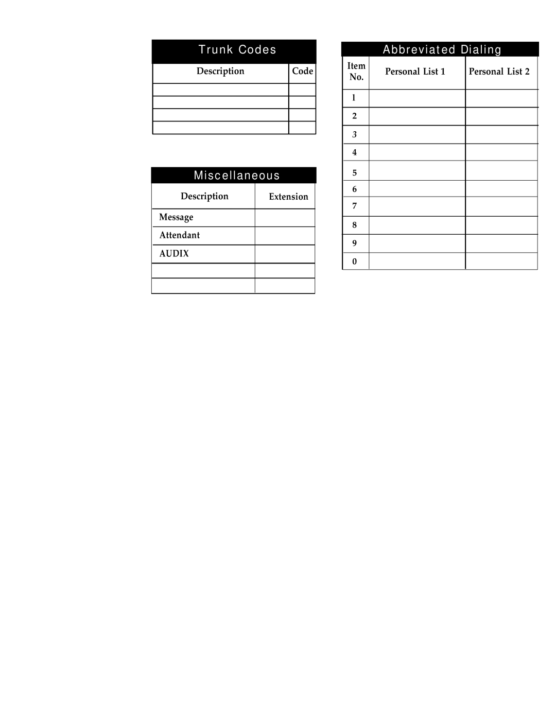 AT&T 7407 manual Trunk Codes, Miscellaneous, Abbreviated Dialing 