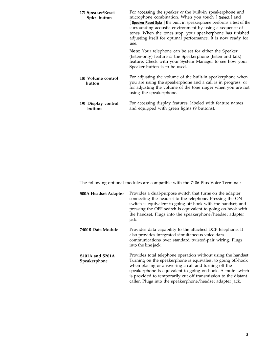 AT&T 7407 manual S101A and S201A Speakerphone 