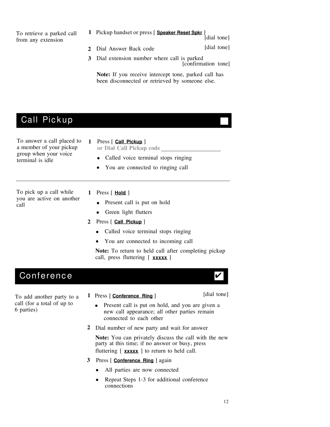 AT&T 7410 manual Conference, Or Dial Call Pickup code 