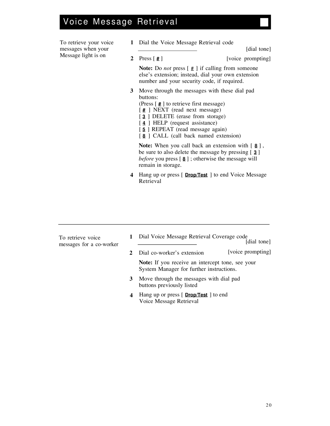 AT&T 7410 manual Voice Message Retrieval 