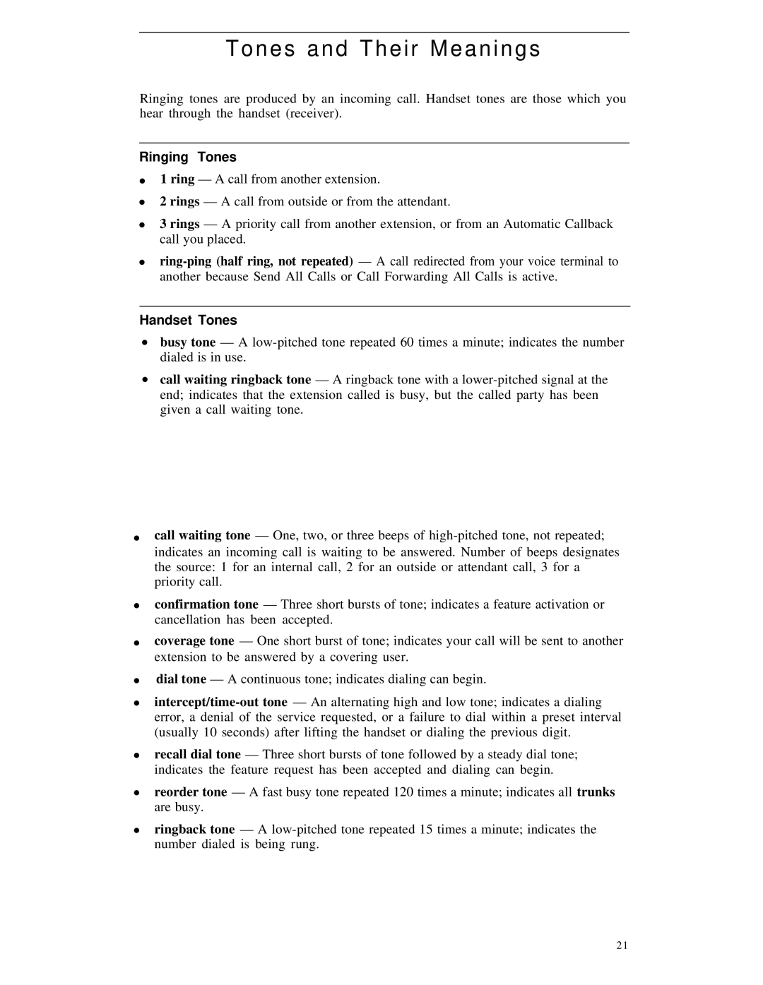 AT&T 7410 manual Tones and Their Meanings 