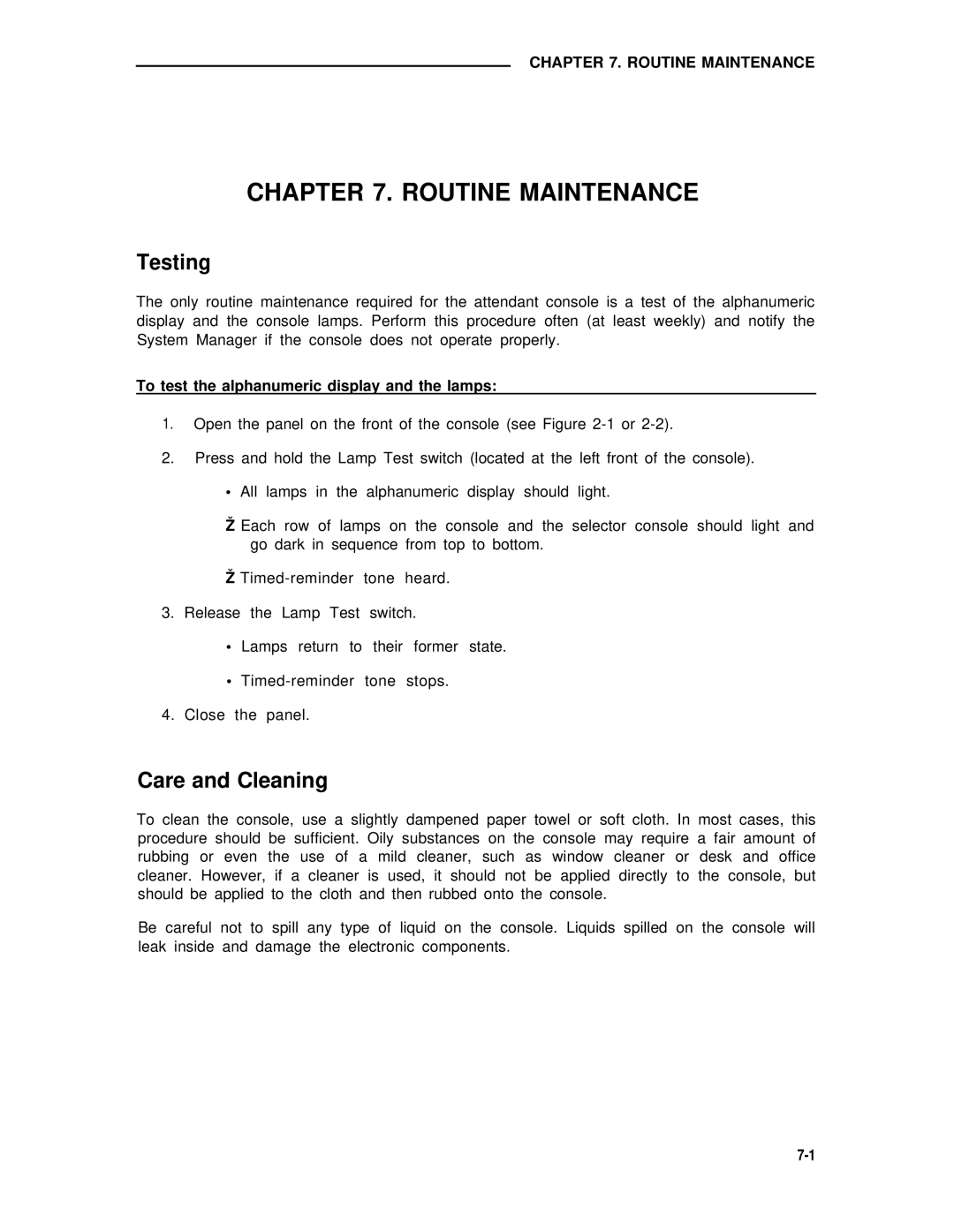 AT&T 75 manual Testing, Care and Cleaning, To test the alphanumeric display and the lamps 