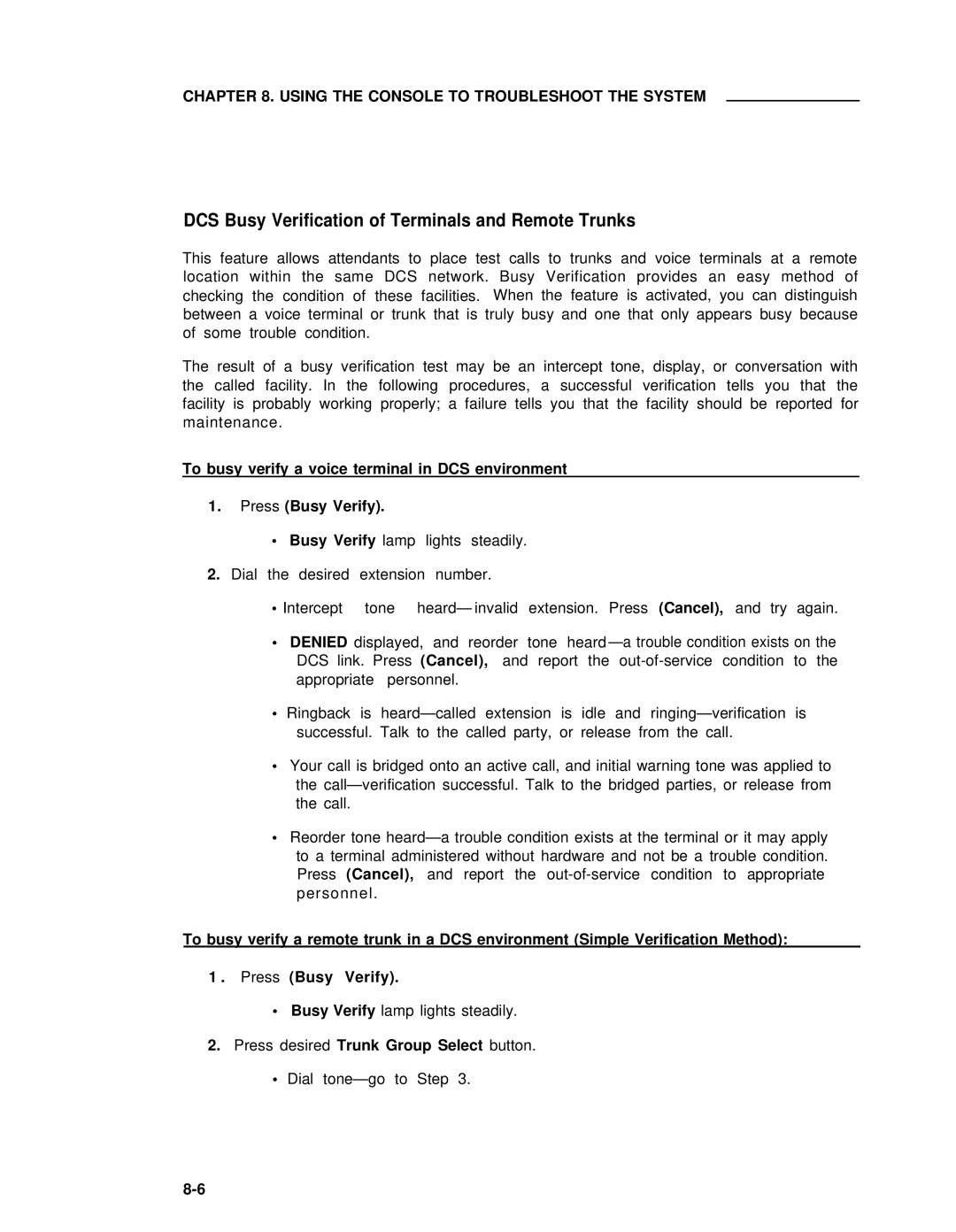 AT&T 75 manual DCS Busy Verification of Terminals and Remote Trunks 