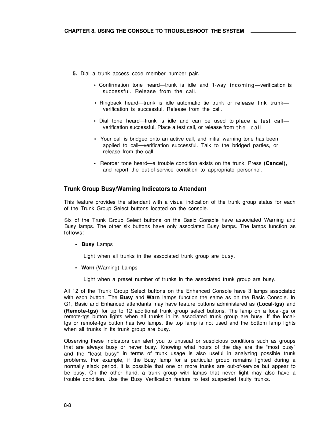 AT&T 75 manual Trunk Group Busy/Warning Indicators to Attendant, Busy Lamps 